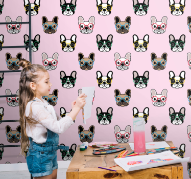 Papel pintado dormitorio Bulldog francés con gafas - TenVinilo