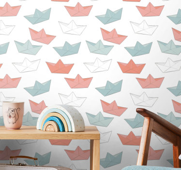 Papel pintado habitación bebé Patrón de velero rosa y azul - TenVinilo