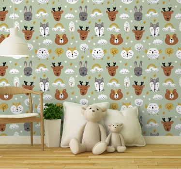 Papel pintado habitación infantil animales estilo nórdico - TenVinilo