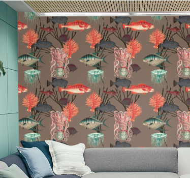 Papel pintado habitacion Vida acuática de coral - TenVinilo