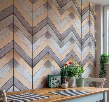Papel pintado madera rayas zig zag grises - TenVinilo
