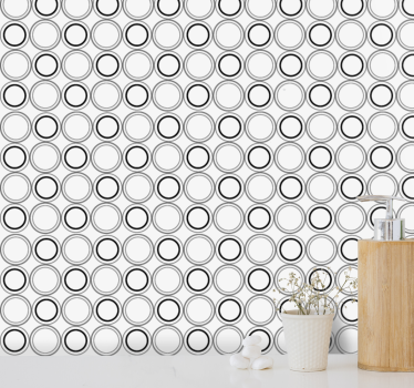 Papel pintado para baño Conjunto de círculos grises negros - TenVinilo