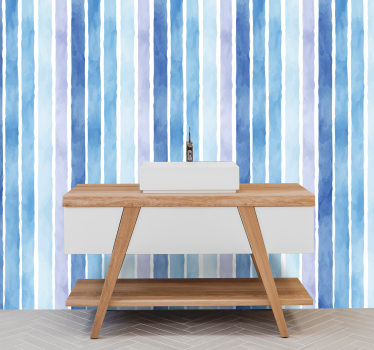 Papel pintado para baño Patrón de línea de acuarela azul - TenVinilo
