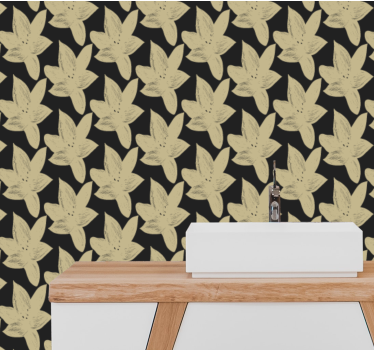 Papel pintado para baño Patrón floral negro y beige - TenVinilo