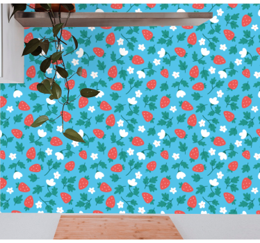 Papel pintado para cocinas Frutas de colores y patrón de flores - TenVinilo