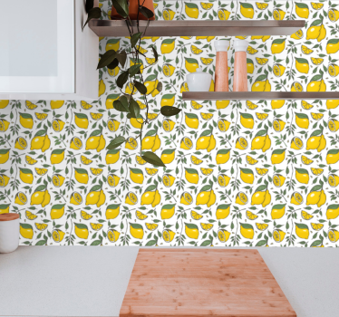 Papel pintado para cocinas Limones y flores tropicales - TenVinilo