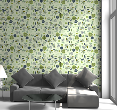 Papel pared de flores de hojas verdes  - TenVinilo
