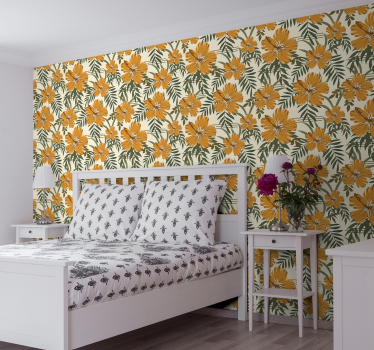 Papel pared patrón floral gris - TenVinilo
