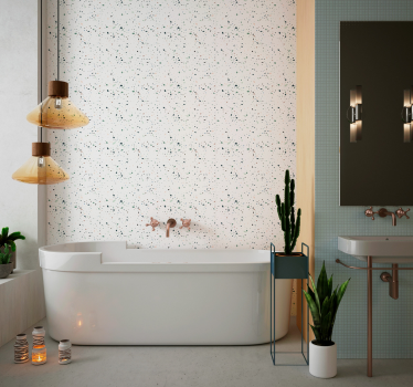 Papel pintado baño imitación piedra terrazo blanco - TenVinilo