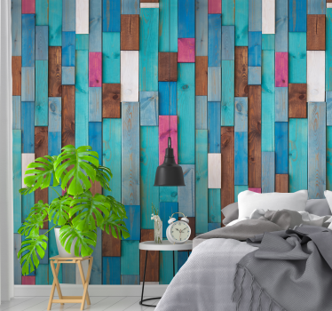Papel pintado madera tonos azules para salón - TenVinilo