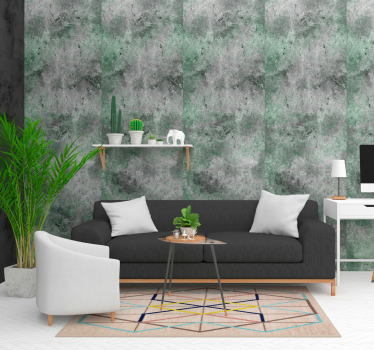 Papel pintado hormigón gris y verde - TenVinilo