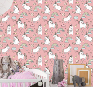 Papel tapiz animales arcoiris unicornio - TenVinilo