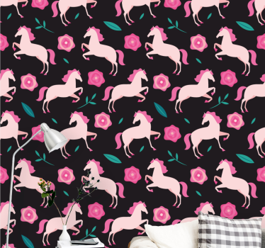 Papel tapiz animales caprichosas flores ecuestres - TenVinilo