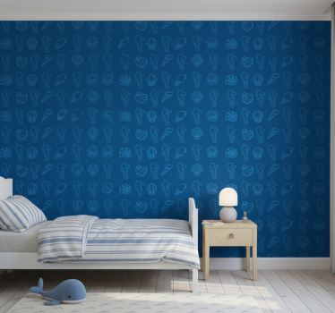 Papel tapiz animales con conchas y caballitos de mar - TenVinilo