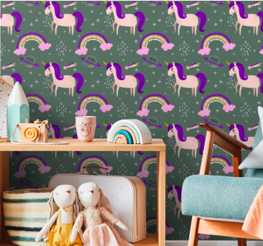 Papel tapiz animales criaturas míticas y arcos coloridos - TenVinilo