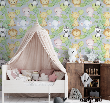 Papel tapiz animales diseño de bebe - TenVinilo