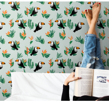 Papel tapiz animales diseño de tucanes tropicales - TenVinilo