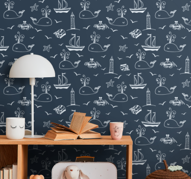 Papel tapiz peces escena náutica de ballena - TenVinilo