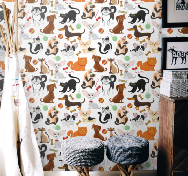 Papel tapiz animales ilustración de mascota juguetona - TenVinilo
