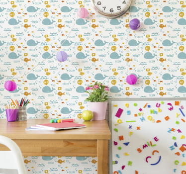 Papel tapiz animales lindas ballenas del océano - TenVinilo