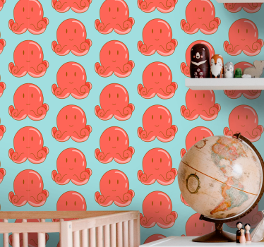 Papel tapiz animales diseño de pulpo rojo - TenVinilo