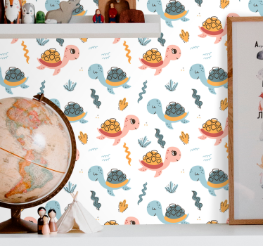 Papel tapiz animales patrón de tortugas bebés - TenVinilo
