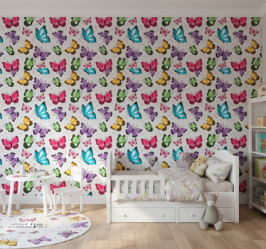 Papel tapiz animales mariposas voladoras coloridas - TenVinilo