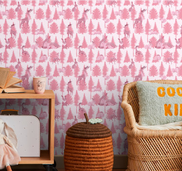 Papel tapiz animales motivo de bosque rosa - TenVinilo
