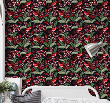 Papel tapiz animales motivo floral de pájaros - TenVinilo