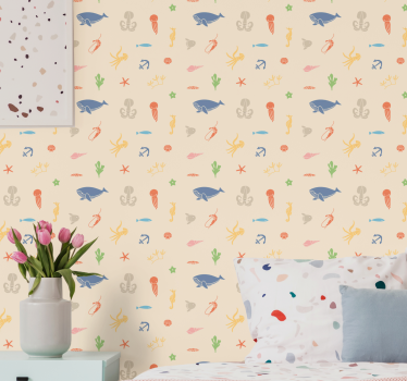 Papel tapiz animales motivos de vida marina - TenVinilo