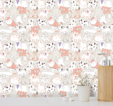 Papel tapiz animales mural de cachorros juguetones - TenVinilo