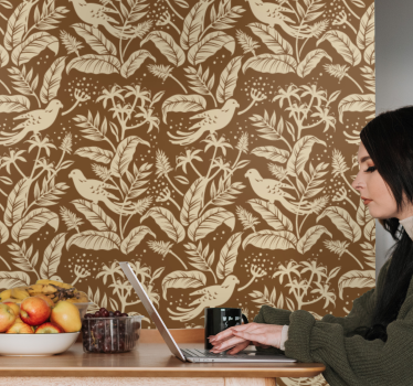 Papel tapiz animales patrón botánico de pájaros - TenVinilo