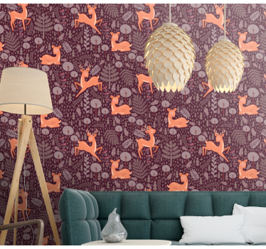 Papel tapiz animales patrón de bosque cervatillo - TenVinilo