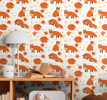 Papel tapiz animales patrón de otoño de zorro - TenVinilo