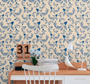 Papel tapiz animales patrón de pez koi - TenVinilo