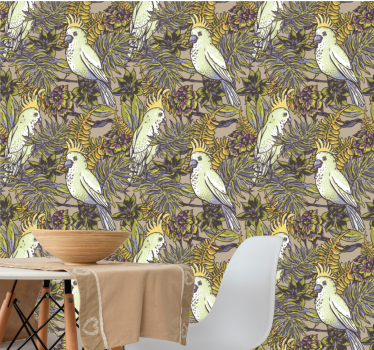 Papel tapiz animales patrones de aves tropicales - TenVinilo