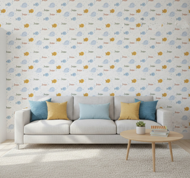 Papel tapiz animales peces de dibujos multicolores - TenVinilo