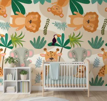 Papel tapiz animales selva nórdica para niños - TenVinilo