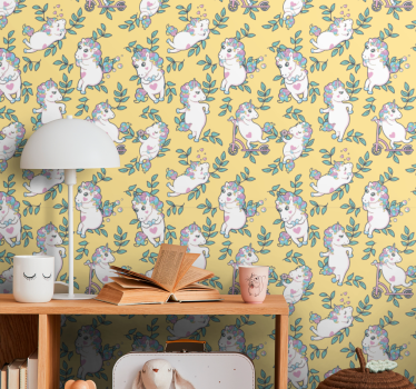 Papel tapiz animales unicornios jugando - TenVinilo