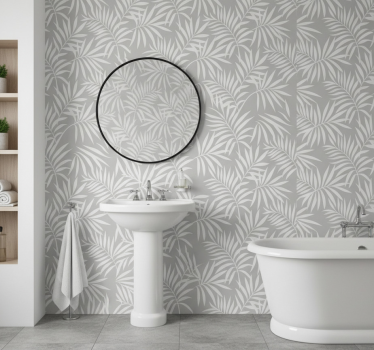 Papel tapiz baño hojas elegantes grises - TenVinilo