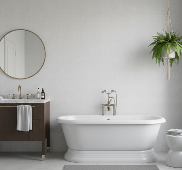 Papel tapiz baño imitación lino blanco - TenVinilo