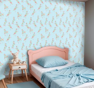 Papel tapiz caballos diseño floral de patchwork - TenVinilo