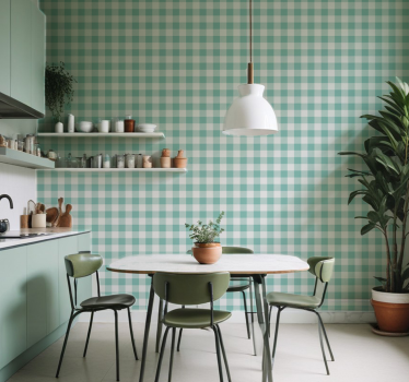 Papel tapiz cocina tartán verde - TenVinilo