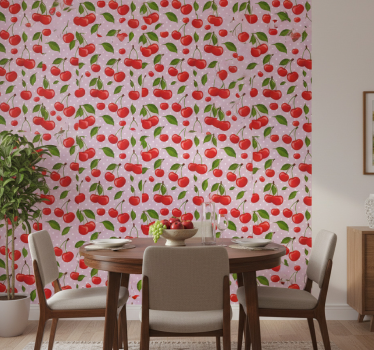 Papel tapiz comedor cerezas y hojas - TenVinilo