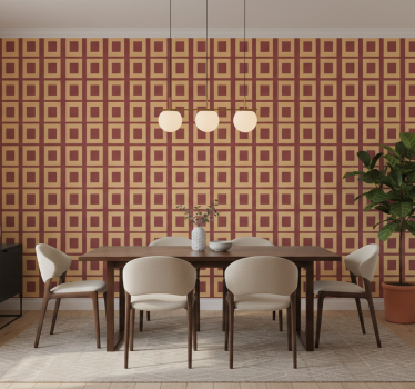 Papel tapiz comedor cuadrados naranjas geométricos - TenVinilo