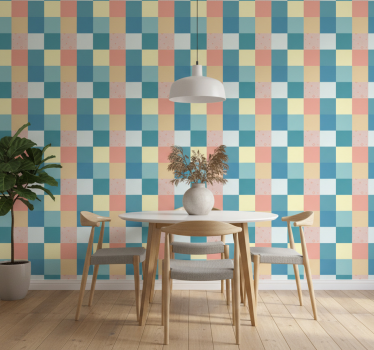Papel tapiz comedor cuadrícula geométrica pastel - TenVinilo