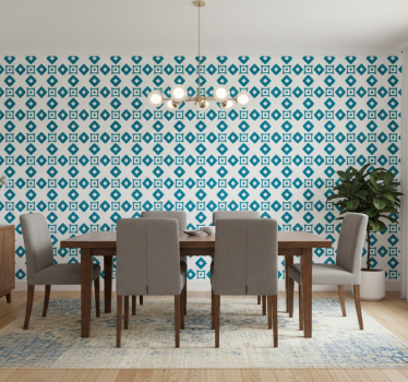 Papel tapiz comedor diseño geométrico azul diamante - TenVinilo