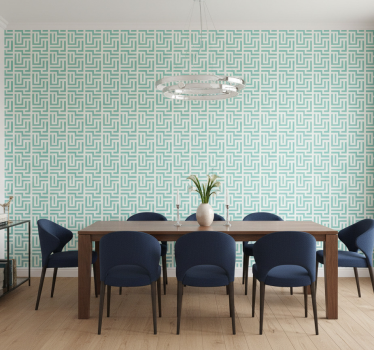 Papel tapiz comedor efecto cuadrados geométricos azules - TenVinilo