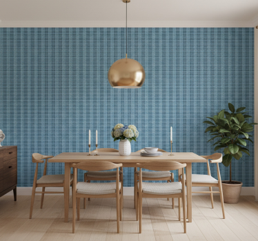 Papel tapiz comedor efecto de cuadros azules - TenVinilo