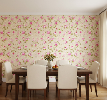 Papel tapiz comedor enredadera floral rosa - TenVinilo